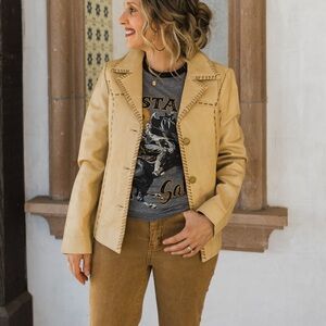 Women's Tan Leather Scully Jacket with Buckstitch